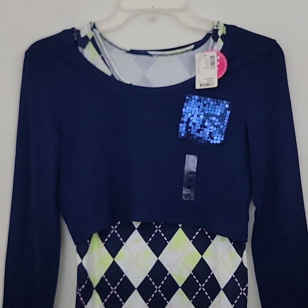 NWT Justice Navy Multicolored Double Layer Long Sleeve Top 14